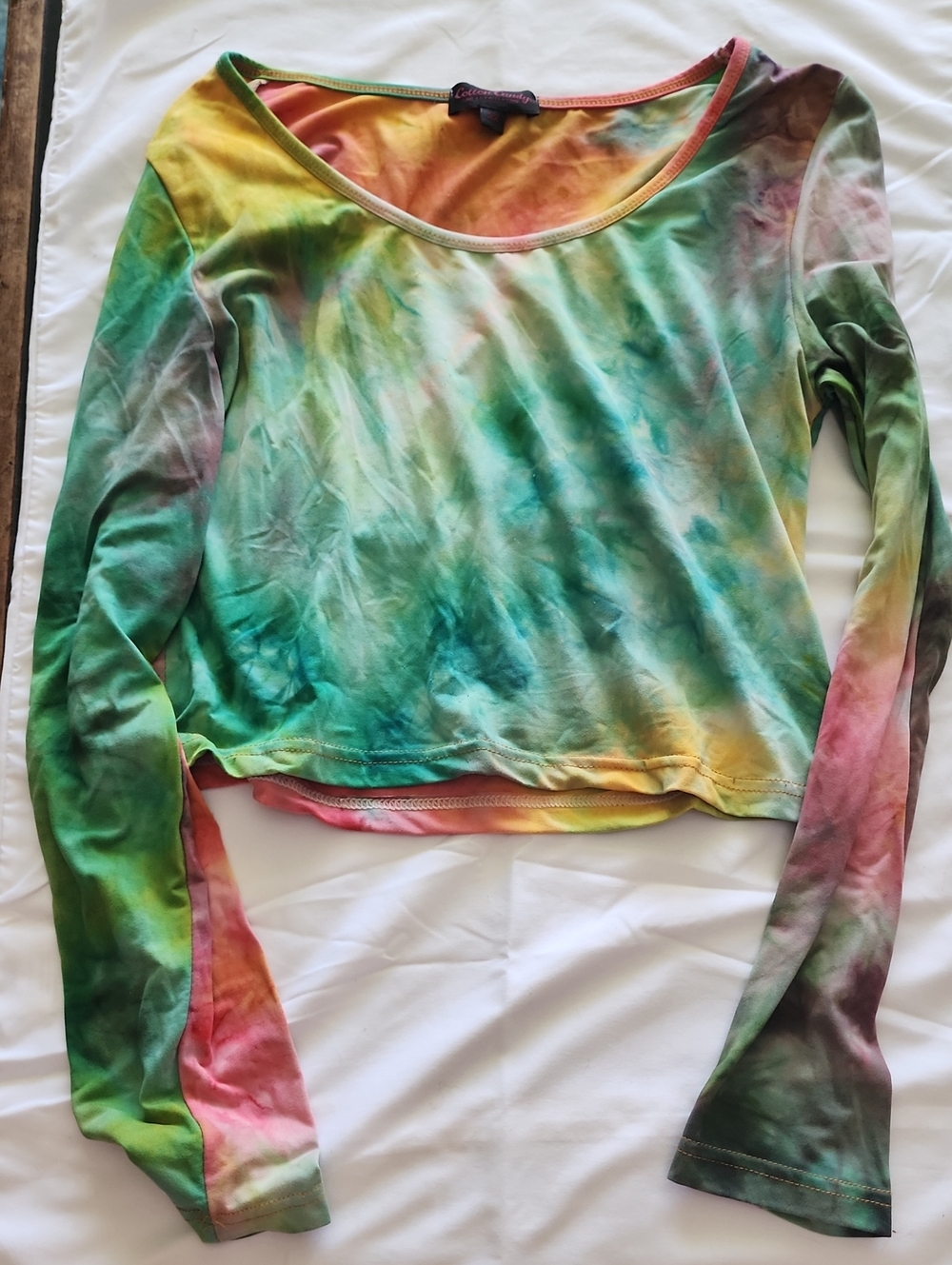Cotton Candy Watercolor Tie Dye Crop Top Long Sleeve XL